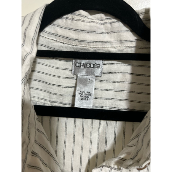 EUC Women's Chico's Linen Button-Up Shirt White & Gray Striped Size 3/XL16 - Picture 4 of 6